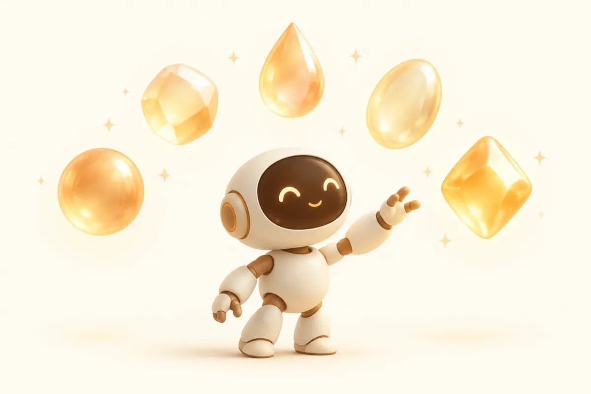 A robot reaching for one of several glowing crystals